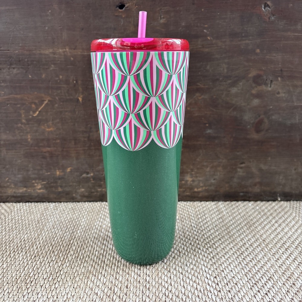 Starbucks Green Pink Holiday 2024 Tumbler Cup With Straw
